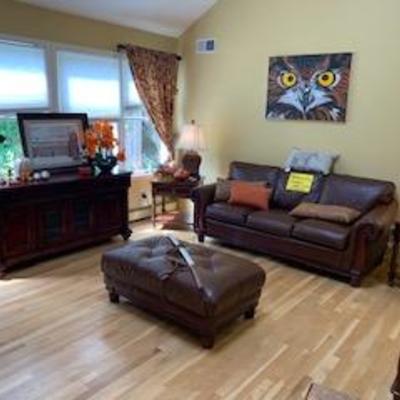 Thomasville leather sofa and ottoman 