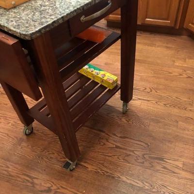 STONE TOPPED ROLLING BAR CART