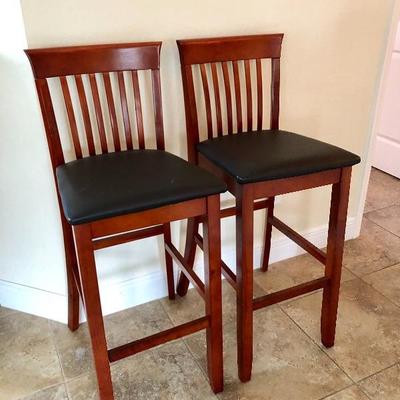 Wood Bar Stools w/Black Faux Leather Seats - $20 EACH - (17W  18D  30 Seat Height)