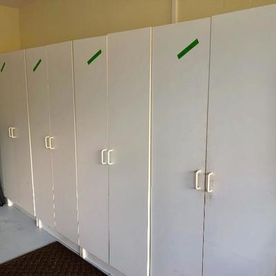 8 White Garage Storage Cabinets (2 Sizes) - 5 @ $30, 3  @ $20 