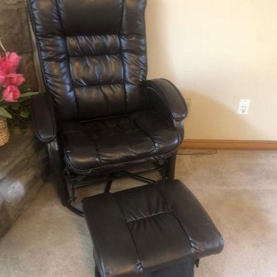 Leather Recliner and Ottoman