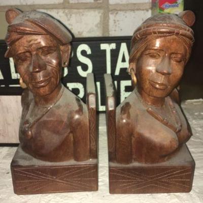 wood carved bookends