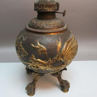 Bronze Serpent Claw Foot Oil Lamp