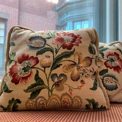 Matching Accent Pillows, Custom Drapery, Antique Floral, in Linen