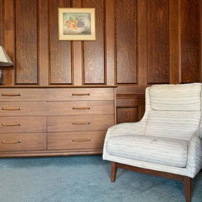 Mid Century Bedroom Suite, Two Piece, from Henredon, Mid Century Wingback Armchair