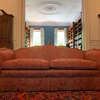 Custom Sofa in Damask with Nailhead Trim
