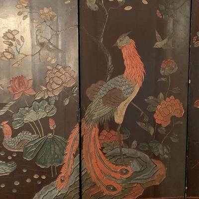Four Panel Hand Carved Screen with Phoenix