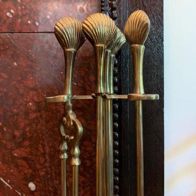 Brass Shell Top Fireplace Tools