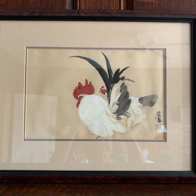 Original Ink Drawing, Rooster, Signed