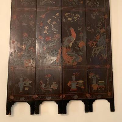 Four Panel Hand Carved Screen with Phoenix