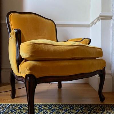 Exposed Arm Armchair in Gold Velour