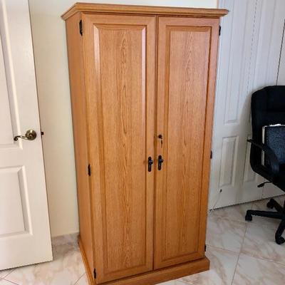 Compact Locking Home Office/Cupboard w/file drawer, pull-out desk - $60 - (30W  24D  64H)