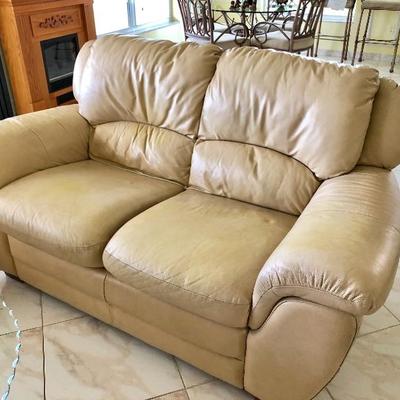 Matching Beige Leatherette Loveseat (some wear) - $50 - (68W  37-1/2D  37H at back)