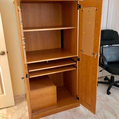 Compact Locking Home Office/Cupboard w/file drawer, pull-out desk - $60 - (30W  24D  64H)