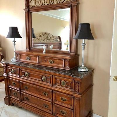 Multi-Tier Marble-top Dresser w/Valet and Mirror - $285 - (68W  20D)