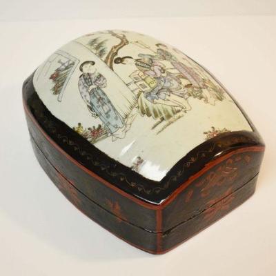Hand Painted Lacquer Box with Porcelain Inlay