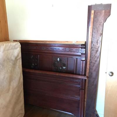 Antique Walnut Eastlake Bed and Matching Marble Top Dresser with Mirror 