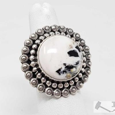 338: 	
Esther Spencer Contemporary White Buffalo Round Drop Sterling Silver Ring, 14.4g
Sterling Silver | Genuine Whit White Buffalo |...