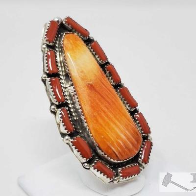 333:	
Native American Sterling Silver Navajo Handmade Spiny and Coral Ring with Artist Mark Size 7 22.4g
Native American Sterling Silver...