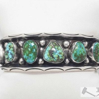 321: 	
Navajo Sterling Silver & Sonoran Gold Turquoise Cuff Bracelet Signed & Stamped
This wonderful cuff is made by a Navajo artist....
