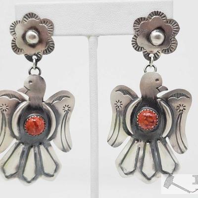 327: 	
Tim Yazzie Navajo Spiny Oyster And Sterling Silver Thunderbird Dangles, 17.4g
These are a pair of Tim Yazzie Navajo Spiny Oyster...