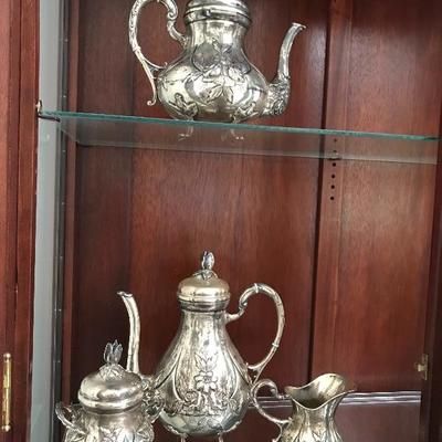 Handerbeit Sterling Silver Coffee and Tea set. Other Sterling pieces as well, also lots of plate 