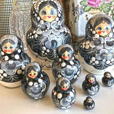 9 piece hand-painted Russian nesting dolls $45