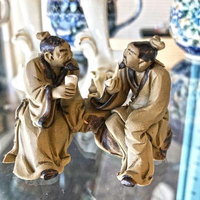 Tiny handmade Chinese Shiwan ware figurine of men @ $12