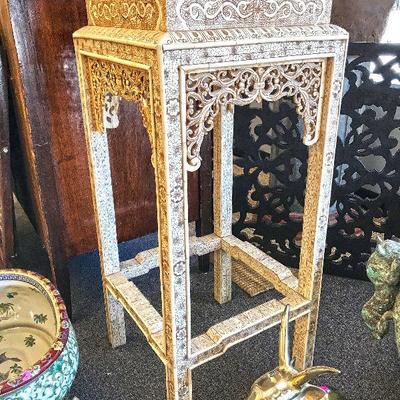 Hand-carved incense stand. Intricate pattern (lots of work) in bone( NOT ivory). 3 feet tall. Estate sale price: $800