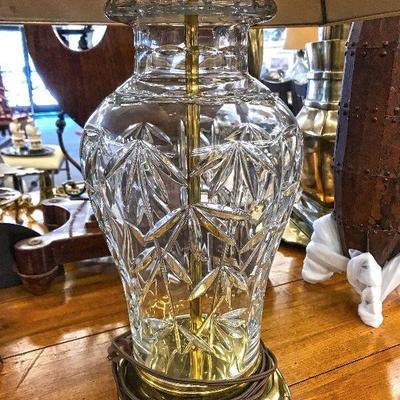 Brass and crystal lamp with shade. Estate sale price: $95