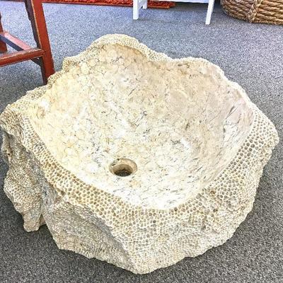 Designer natural carved marble sink with honeycomb design. Estate sale price: $950