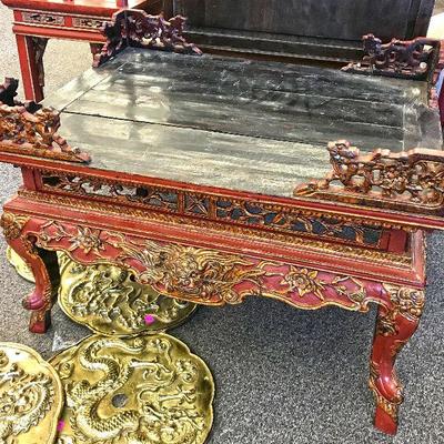 Antique hand-carved red lacquer and gold gild wood stand. Estate sale price: $500