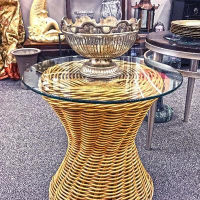 woven straw table