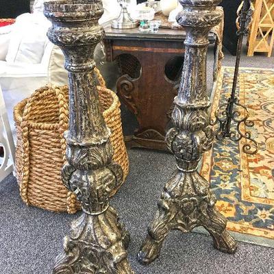 Chipped and gilded wood candlestick holders 36 inches $100 each