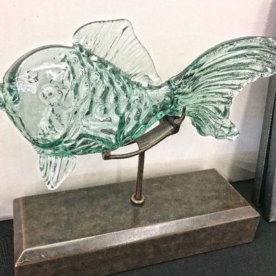 Glass blown fish on a stand. 15