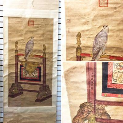 Hand-painted Chinese scroll of Imperial bird. Signed and sealed. Breathtaking. Estate sale price: $1,475