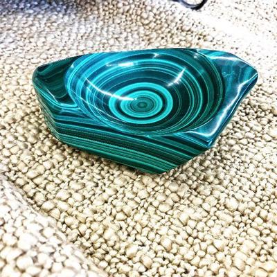 Gorgeous malachite dish. Beautiful curves and carving. Estate sale price: $160