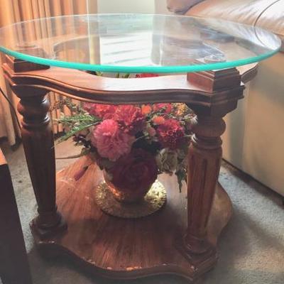 Glass Top End Table w/Florals