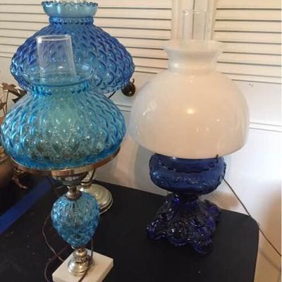 Blue Glass Parlor Lamps, 3