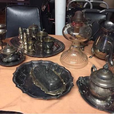 Silverplate and Oil Lamp