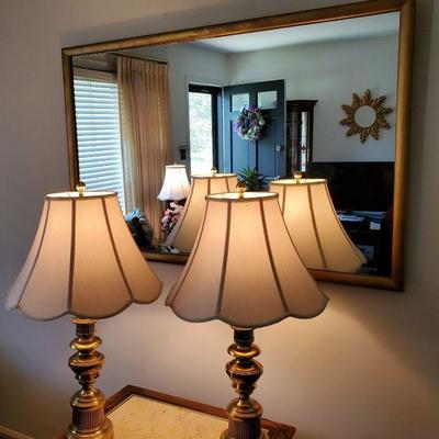Brass Lamps 2 and Mirror