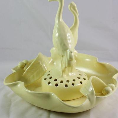 Camark Pottery Rare Flower Bowl with cranes Flower Frog