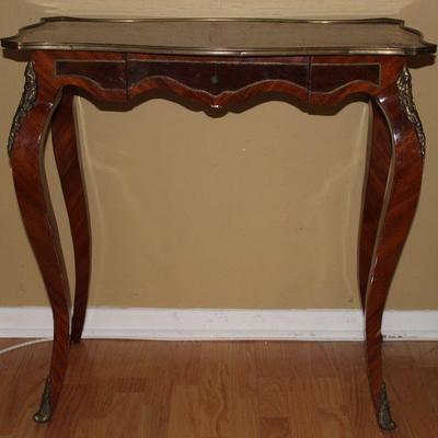French Ladiesâ€™ Writing Desk with Ormolu Brass Mounts and Center Drawer. (32â€W x 31.75â€H x 19â€D)