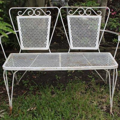 Mid Century Wrought Iron Mesh Garden Settee 