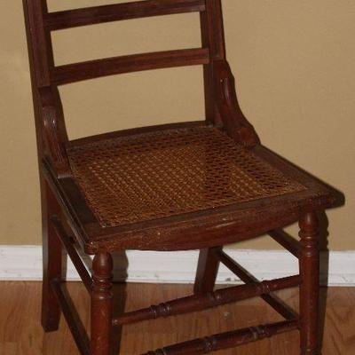 Antique early 20th Century Walnut Hand Cane Bottom Side Chair 