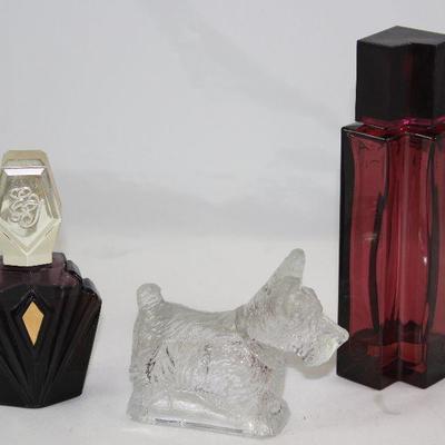 Vintage Scottie Dog Candy Container Shown with Vintage Perfume Bottles