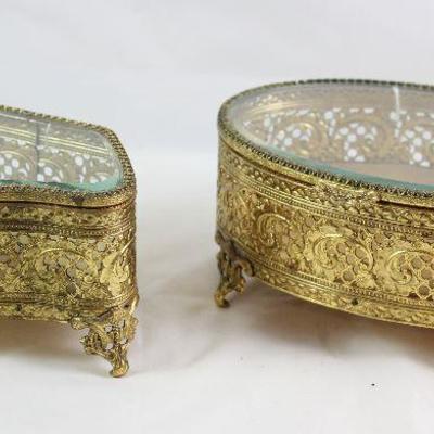Stylebuilt Hollywood Regency Mid Century Gold Plated Vanity Boxes 