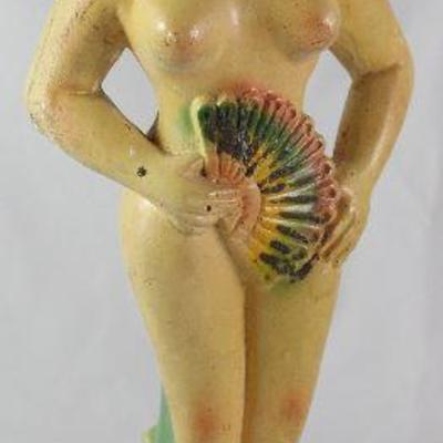 Vintage Carnival Chalkware Burlesque Lady with Fan (16â€H)