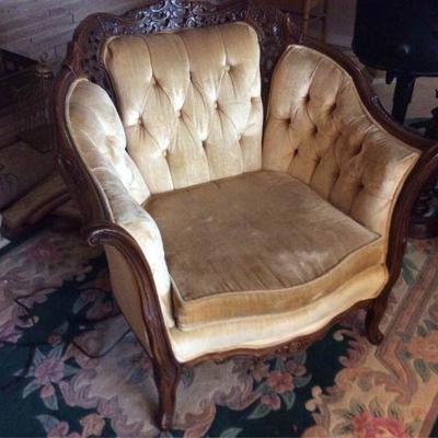 Carved Wood Upholstered Arm Chair #2