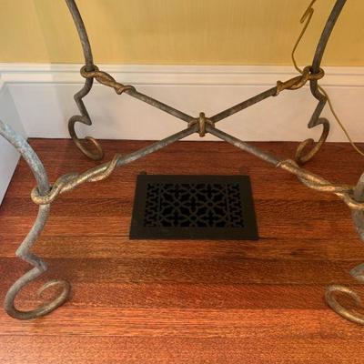 24. PAIR, Slate Top Wrought Iron Base Stands, 29 x 22 x 30